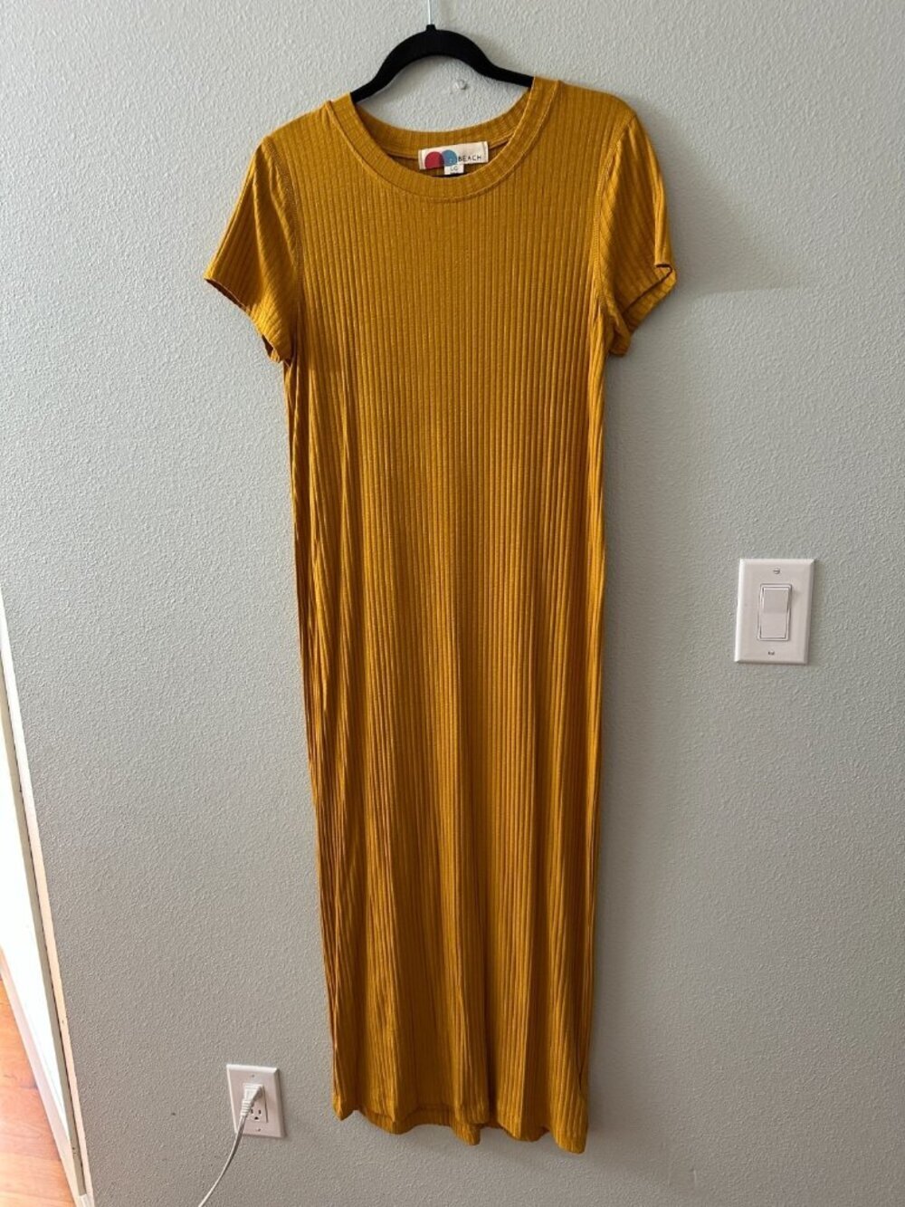 Free People Beach Jenner Ribbed Tee Dress Mustard Yellow LARGE